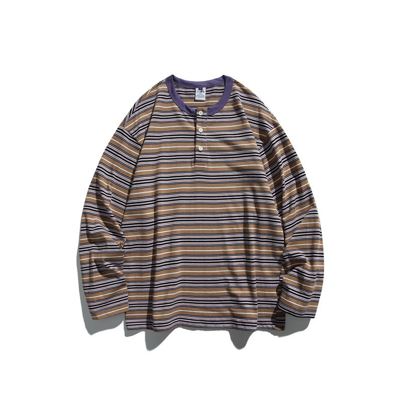 Unisex Gestreiftes Longsleeve-Henleyshirt im Oversize-Relaxed-Fit Echoarchiv