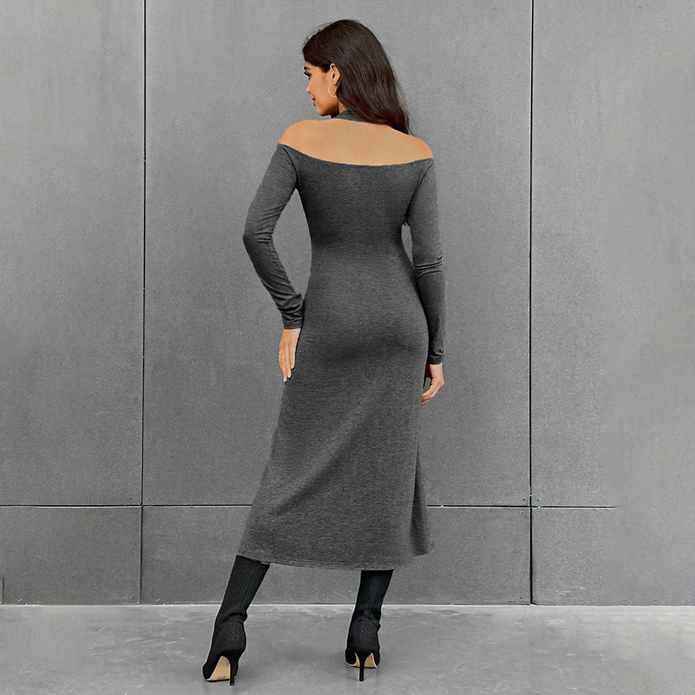 Damen figurbetontes Midikleid mit Neckholder, Cut-Out-Schultern und taillierter Jersey-Silhouette – Élara