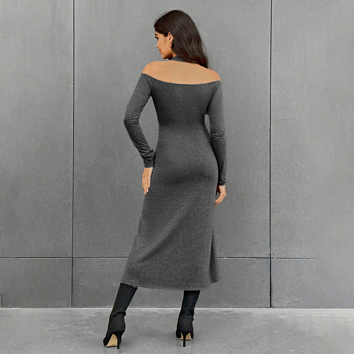 Damen figurbetontes Midikleid mit Neckholder, Cut-Out-Schultern und taillierter Jersey-Silhouette – Élara
