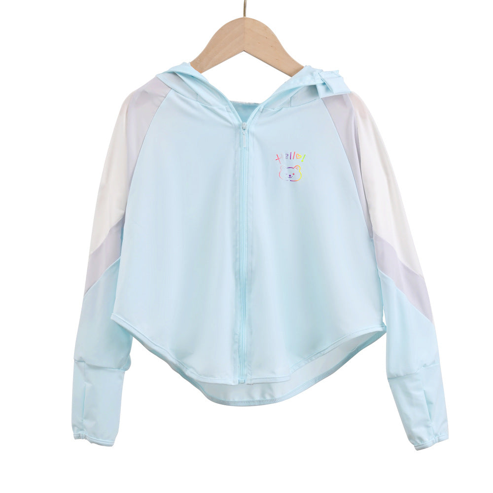Unisex nan ultraleichte Kinder-Sonnenschutzjacke mit Kapuze, Reißverschluss, Meshfutter und Bärenstickerei  Echo Archiv