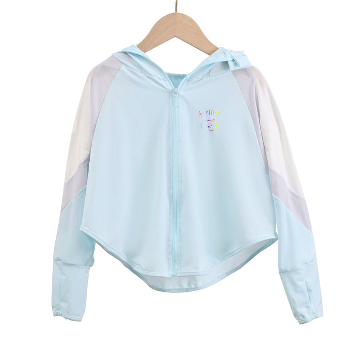 Unisex nan ultraleichte Kinder-Sonnenschutzjacke mit Kapuze, Reißverschluss, Meshfutter und Bärenstickerei  Echo Archiv