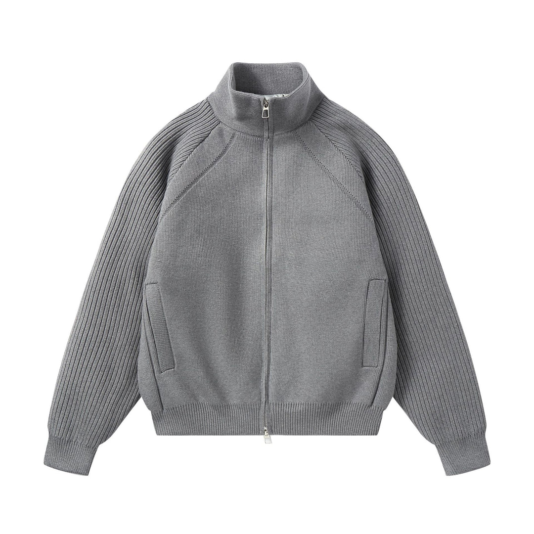 Unisex Strick-Zipjacke mit Stehkragen und gerippten Ärmeln Echoarchiv