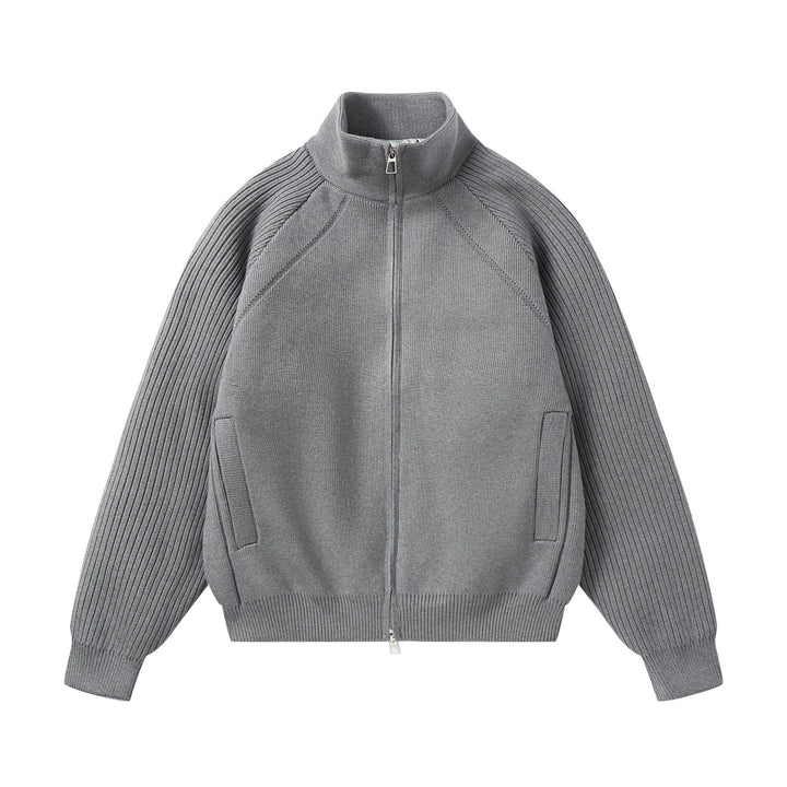 Unisex Strick-Zipjacke mit Stehkragen und gerippten Ärmeln Echoarchiv