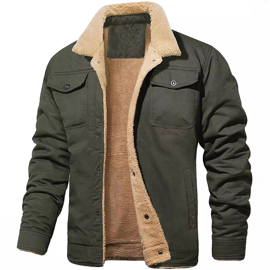 Herren Sherpa-gefütterte Canvas-Truckerjacke mit Brusttaschen Echoarchiv
