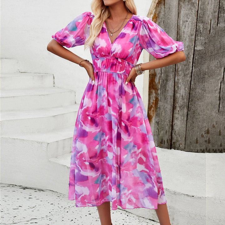 Damen Midikleid mit eleganten Puffärmeln und romantischem Blumenmuster Echo Archiv