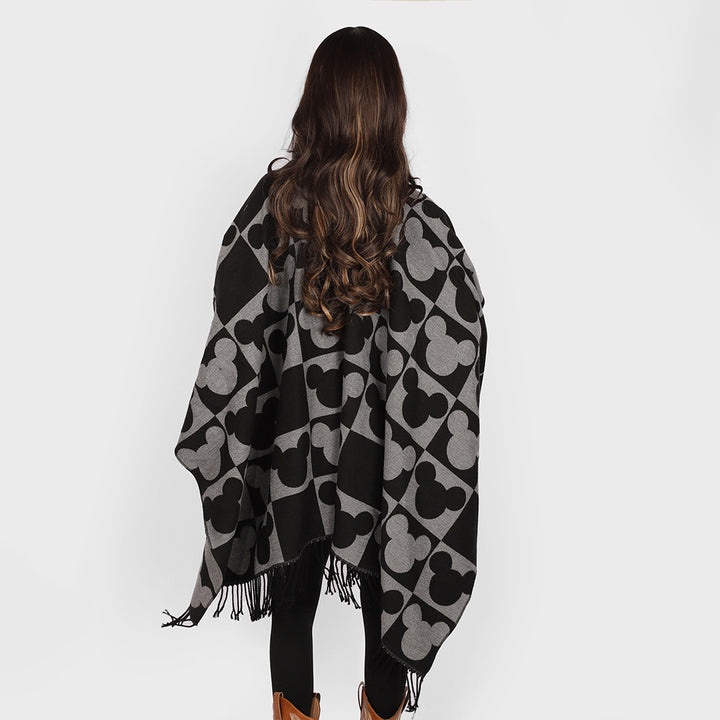 Damen Oversize-Capeponcho mit Jacquard-Motiv und Fransen Echo Archiv