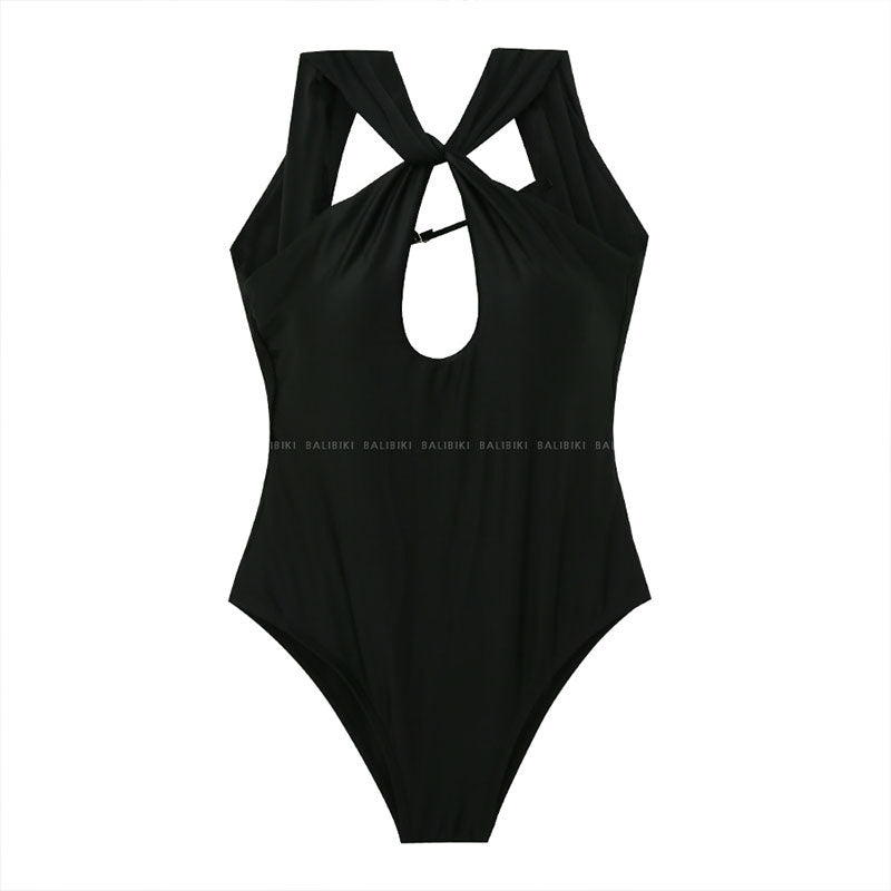 Damen Einteiler Badeanzug mit elegantem Knotendesign und tiefem V-Ausschnitt Echo Archiv