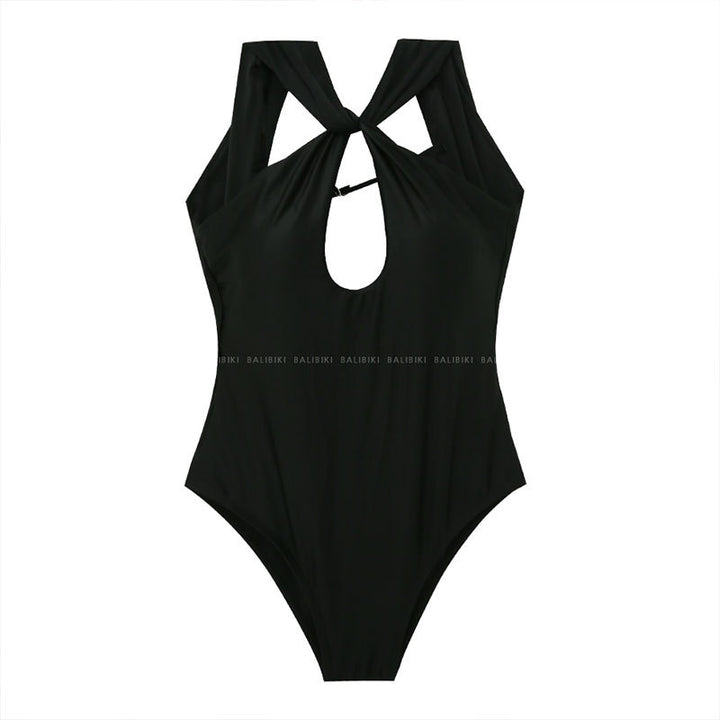 Damen Einteiler Badeanzug mit elegantem Knotendesign und tiefem V-Ausschnitt Echo Archiv