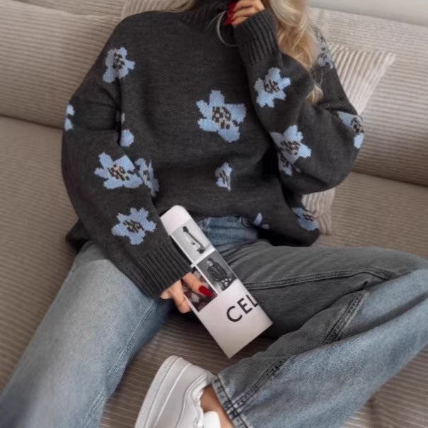 Damen Modischer Pullover mit floralen Mustern – Mavelle
