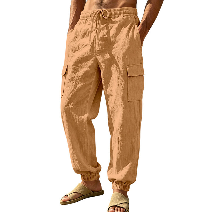 Herren nan leichte Cargo-Joggerhose aus Leinenmischung mit elastischem Tunnelzugbund, aufgesetzten Klappentaschen und gerippten Beinabschlüssen Echo Archiv