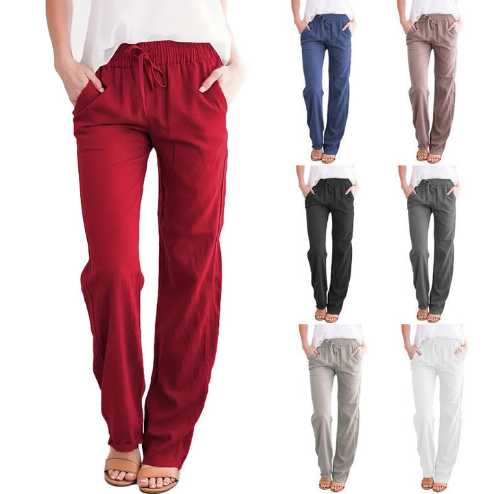 Damen Leichte Leinenoptik Palazzo-Hose mit Gummibund, Tunnelzug und Eingrifftaschen Echoarchiv