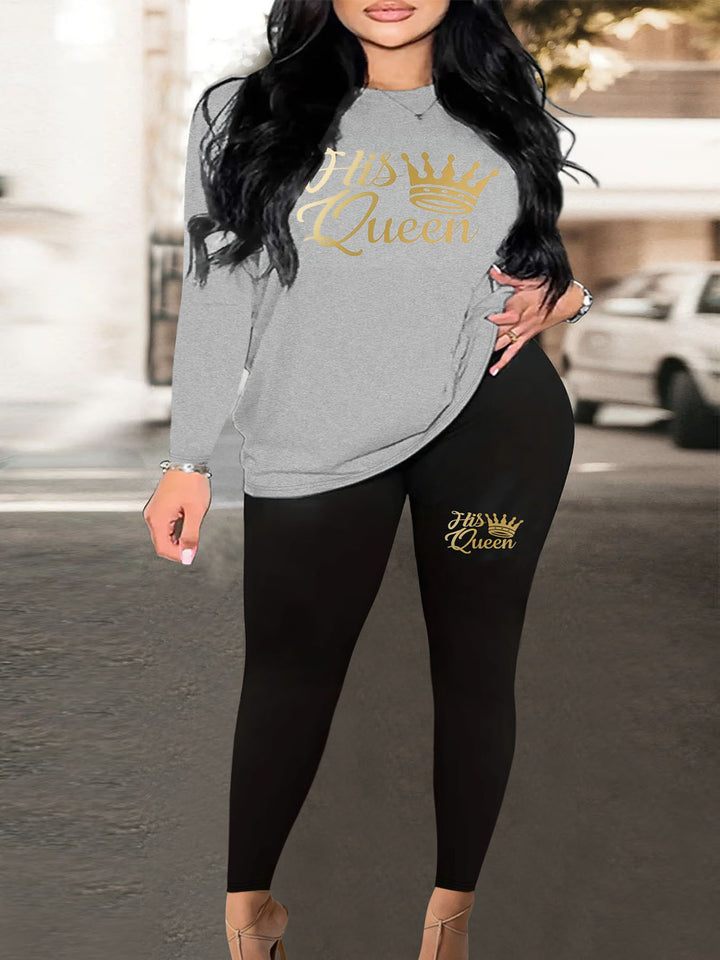 Damen Zweiteiler Lounge-Set mit Herz-Print Sweatshirt und High-Waist Leggings – Élanora