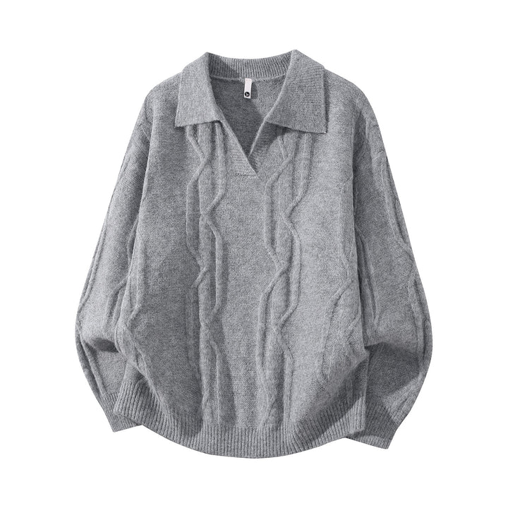 Damen Oversize Mohair‑Optik Zopfstrickpullover mit Polokragen und V‑Ausschnitt Echoarchiv