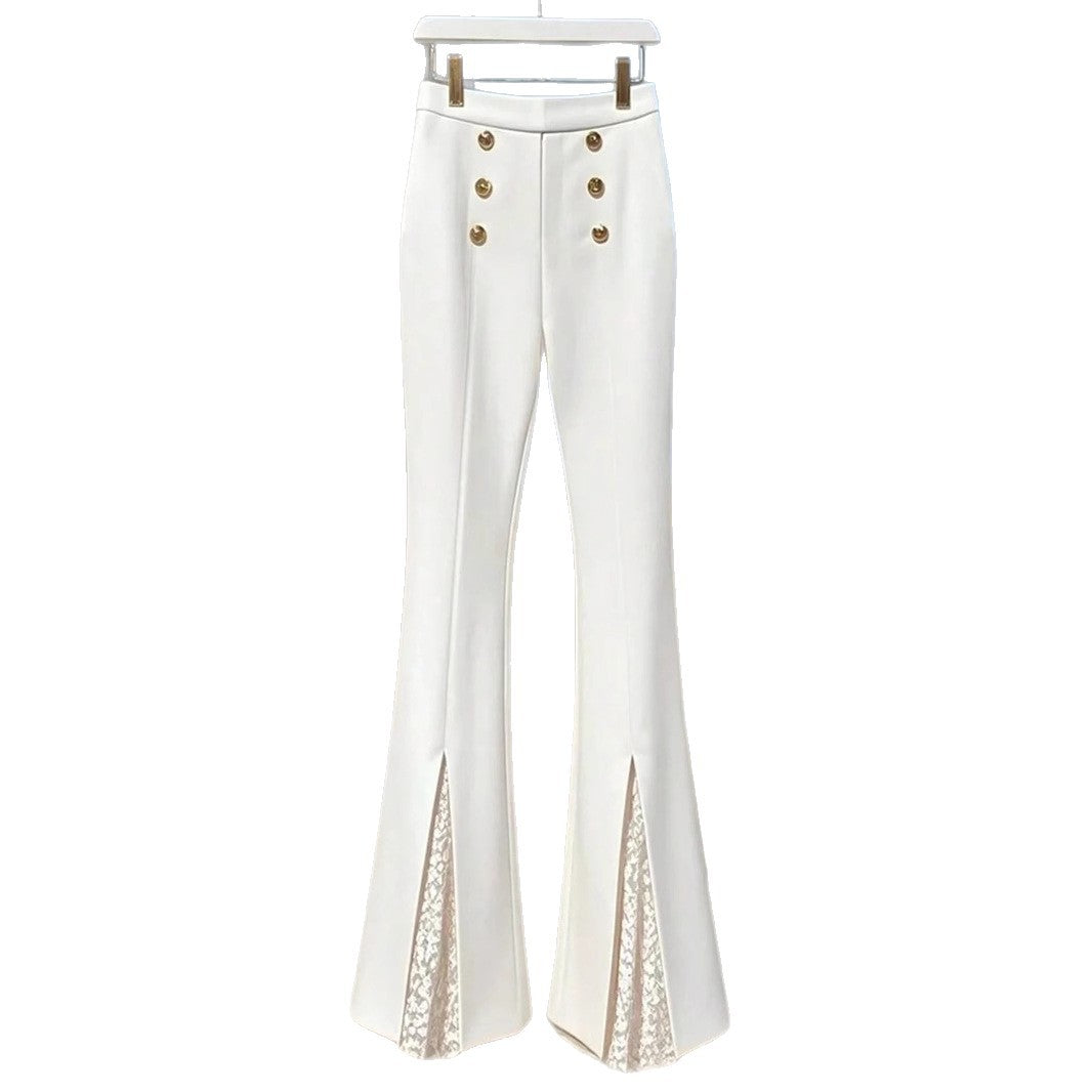 Damen Modische Flared-Hosen mit eleganten Knopfdetails und seitlichem Schlitz Echo Archiv