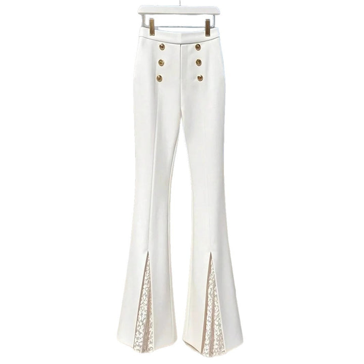 Damen Modische Flared-Hosen mit eleganten Knopfdetails und seitlichem Schlitz Echo Archiv