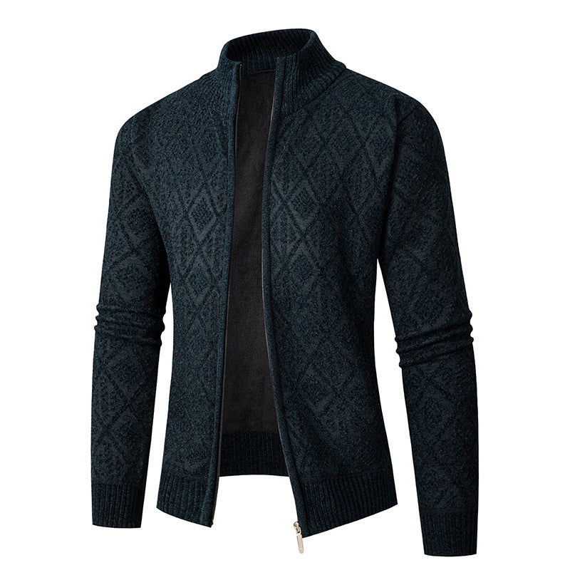 Herren Strickzipjacke mit Diamantjacquard, Stehkragen und Zweiwege-Reißverschluss Echo Archiv