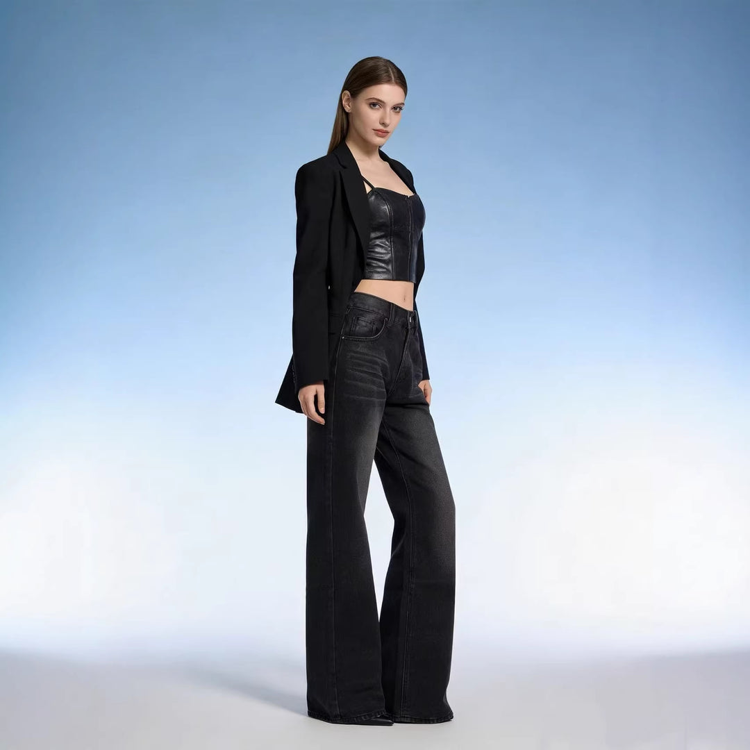 Damen nan hochgeschnittene Jeans mit schmaler Hüftpassform und weitem Schlag im Retro-Stil Echo Archiv