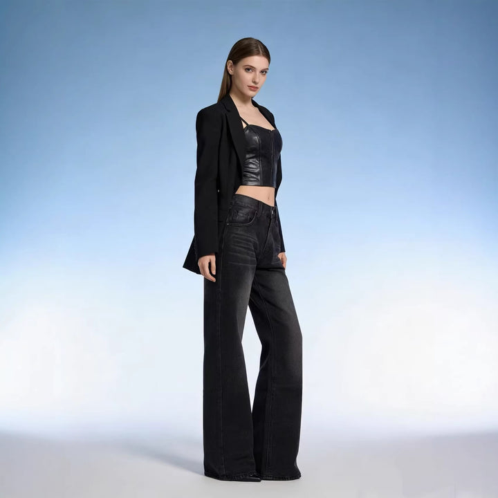 Damen nan hochgeschnittene Jeans mit schmaler Hüftpassform und weitem Schlag im Retro-Stil Echo Archiv