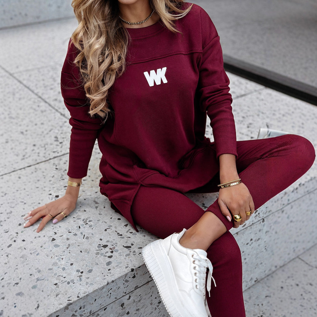 Damen nan Oversize-Longsweatshirt mit seitlichen Schlitzen und highwaist Ripp-Leggings Set Echo Archiv