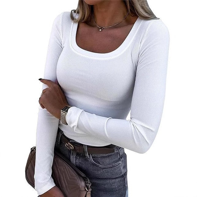 Damen Figurnahes geripptes Longsleeve mit weitem Quadratausschnitt und Stretch-Material Echo Archiv