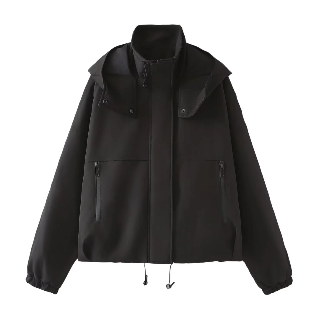 Damen nan kurzes wattiertes Kapuzenblouson mit weitem Boxy‑Schnitt und elastischem Saum Echo Archiv