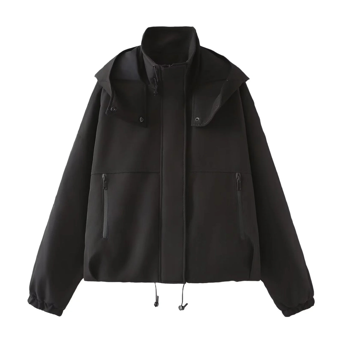 Damen kurzes wattiertes Kapuzenblouson mit weitem Boxy‑Schnitt und elastischem Saum – Célinea