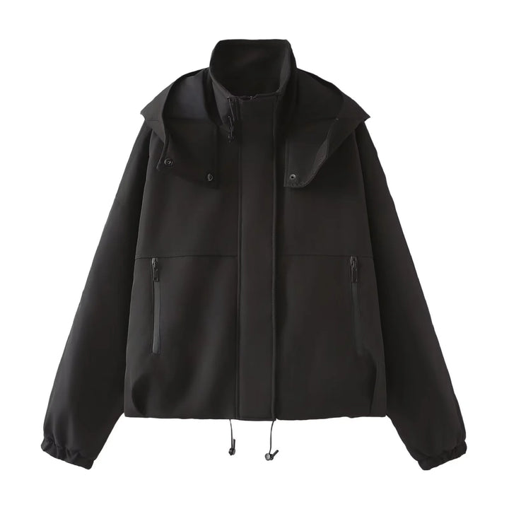 Damen nan kurzes wattiertes Kapuzenblouson mit weitem Boxy‑Schnitt und elastischem Saum Echo Archiv