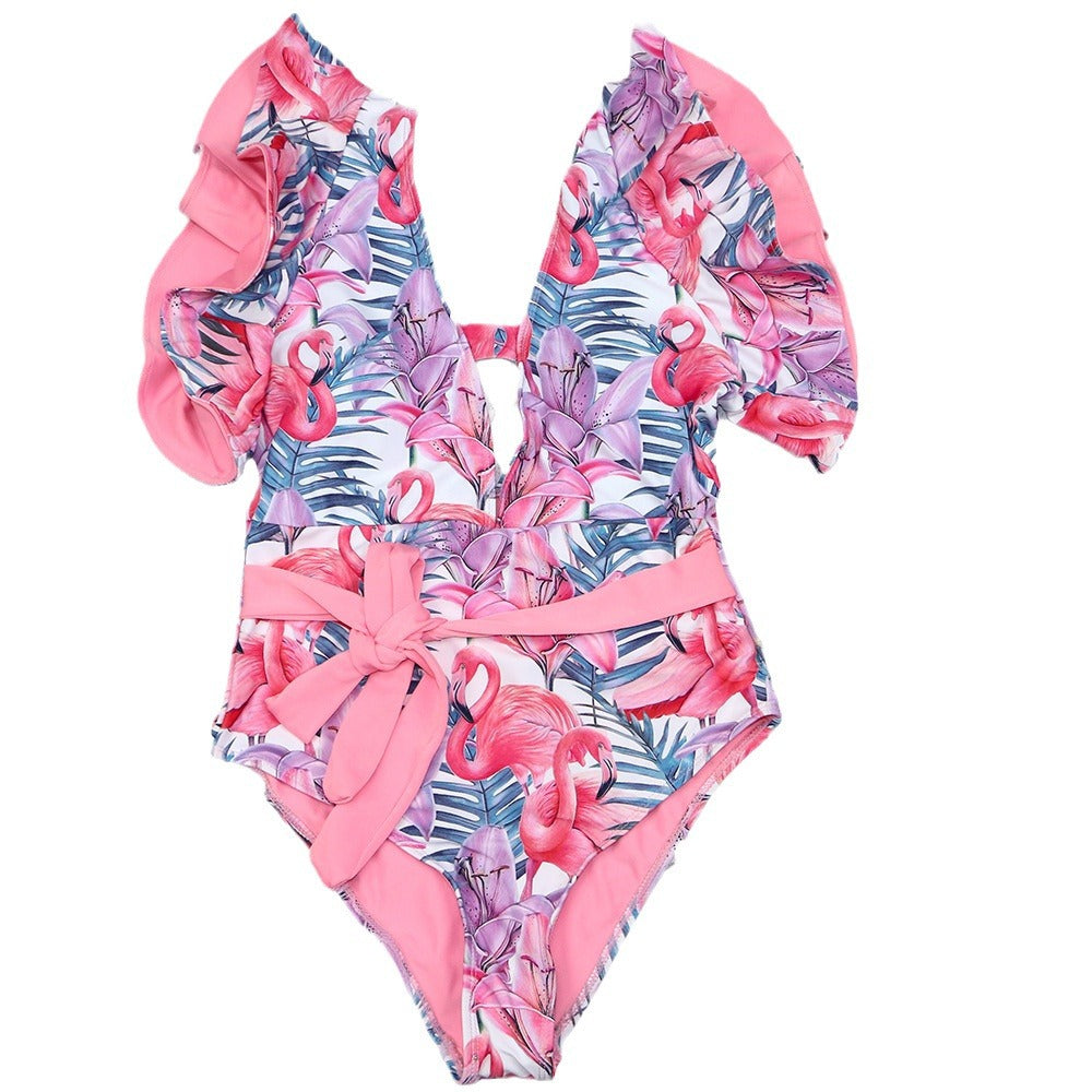 Damen Badeanzug mit floralem Design und frischem Wickelbund Echo Archiv