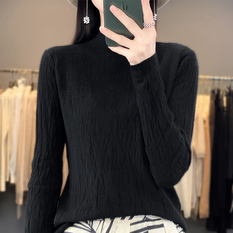 Damen Strukturierter Feinstrick-Pullover mit kurzem Stehkragen und Crinkle-Optik Echoarchiv
