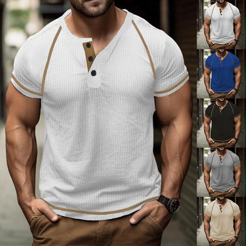Herren Kurzarm-Henley-T-Shirt mit strukturierter Oberfläche und praktischer Knopfleiste Echoarchiv