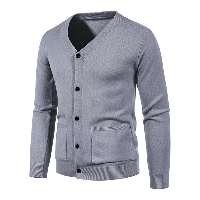 Herren nan schlanker Feinstrick-Cardigan mit V-Ausschnitt, Knopfleiste und aufgesetzten Taschen Echo Archiv