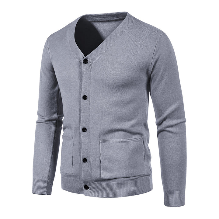 Herren nan schlanker Feinstrick-Cardigan mit V-Ausschnitt, Knopfleiste und aufgesetzten Taschen Echo Archiv