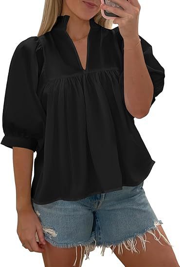 Damen elegante kurzärmlige Bluse mit Rüschendetails und lässigem Schnitt Echo Archiv