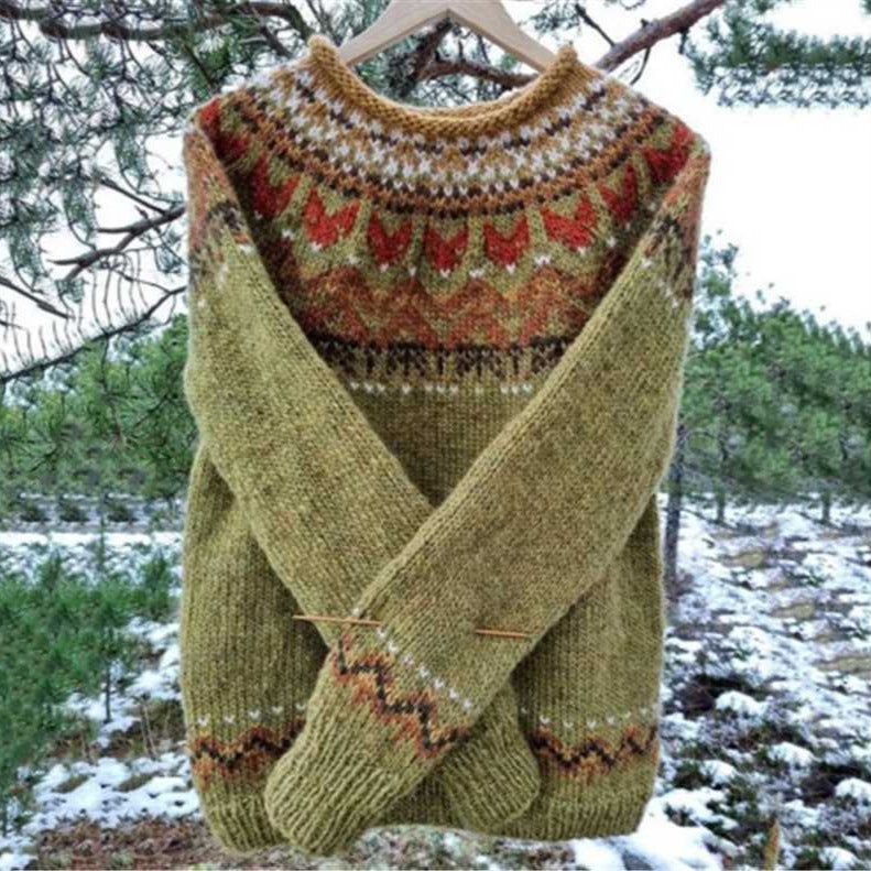 Damen nan Norwegerpullover aus Wollmix mit Rundhalsausschnitt und traditionellem Fair-Isle-Yoke Echo Archiv