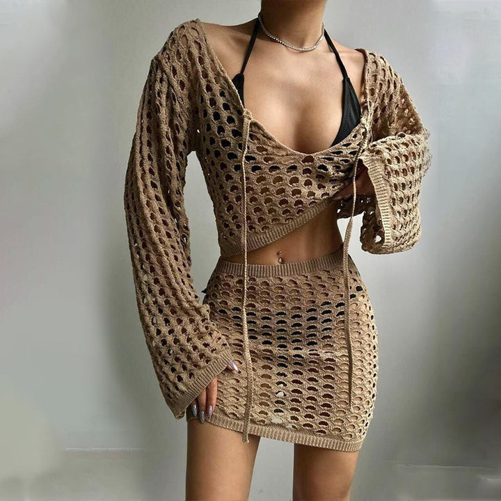 Damen gehäkeltes Strandoutfit mit offener Front Echo Archiv