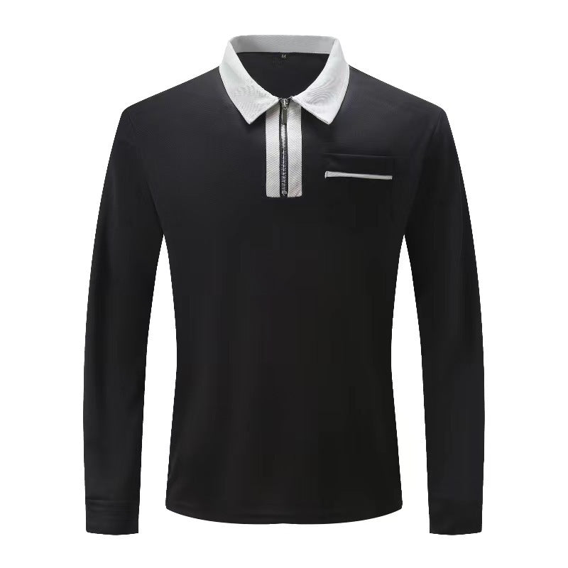 Herren nan elegantes Langarm-Poloshirt mit markantem Stehkragen Metall-Kurzreißverschluss und Brustleistentasche Echo Archiv