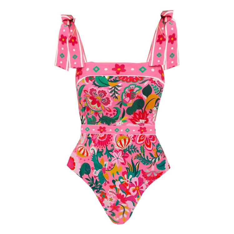 Damen Floral Motive Badeanzug mit verspieltem Trägerdesign Echo Archiv