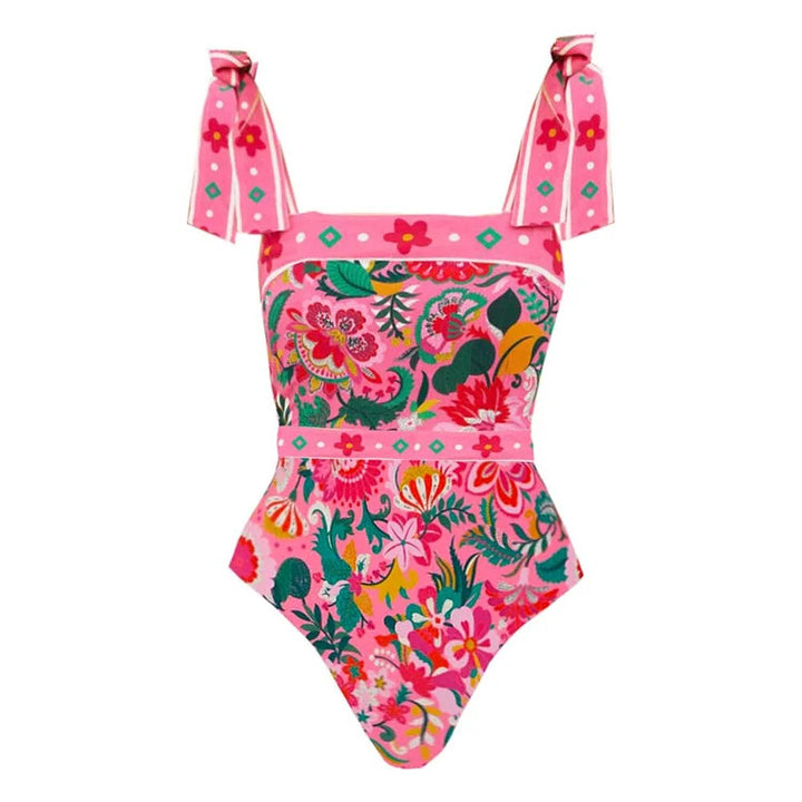 Damen Floral Motive Badeanzug mit verspieltem Trägerdesign Echo Archiv
