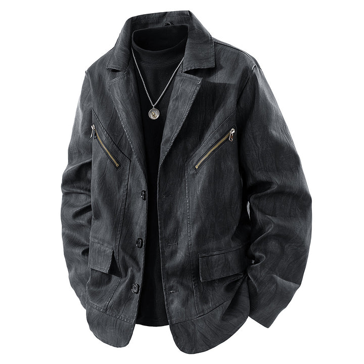 Herren Kunstlederjacke im modernen Schnitt mit funktionalen Taschen Echoarchiv