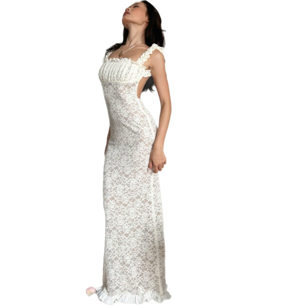 Damen Spitzen-Maxikleid mit Rüschendetails und elegantem Schnitt Echo Archiv
