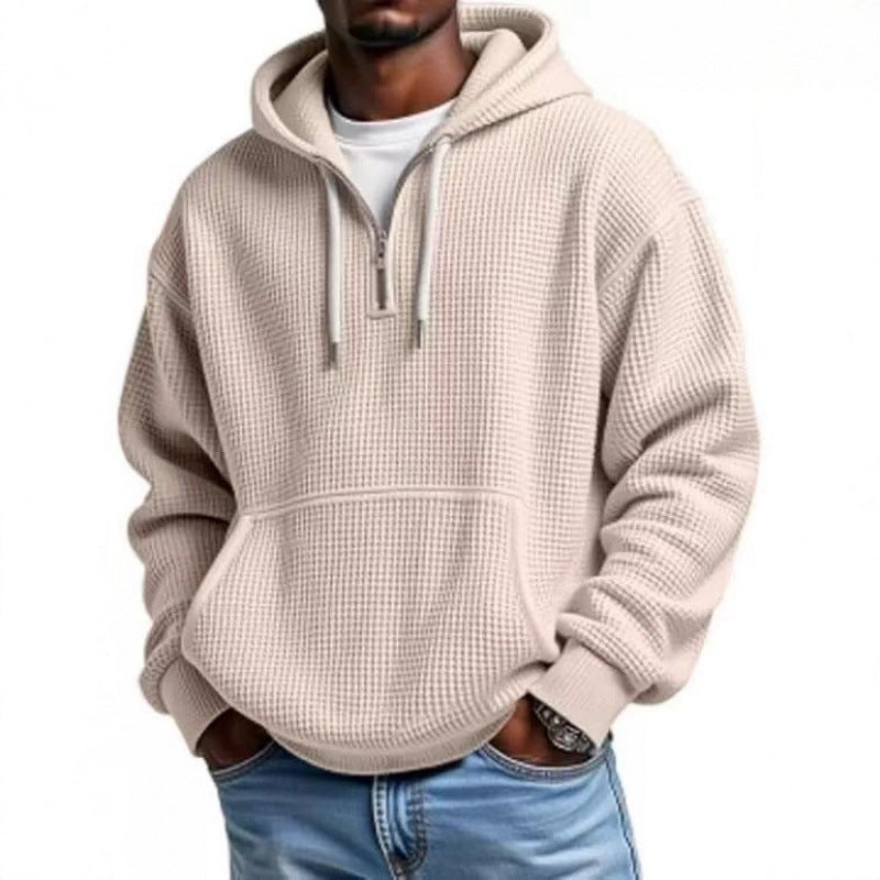 Herren Waffelstruktur-Hoodie mit halbem Reißverschluss und Kängurutasche Echo Archiv