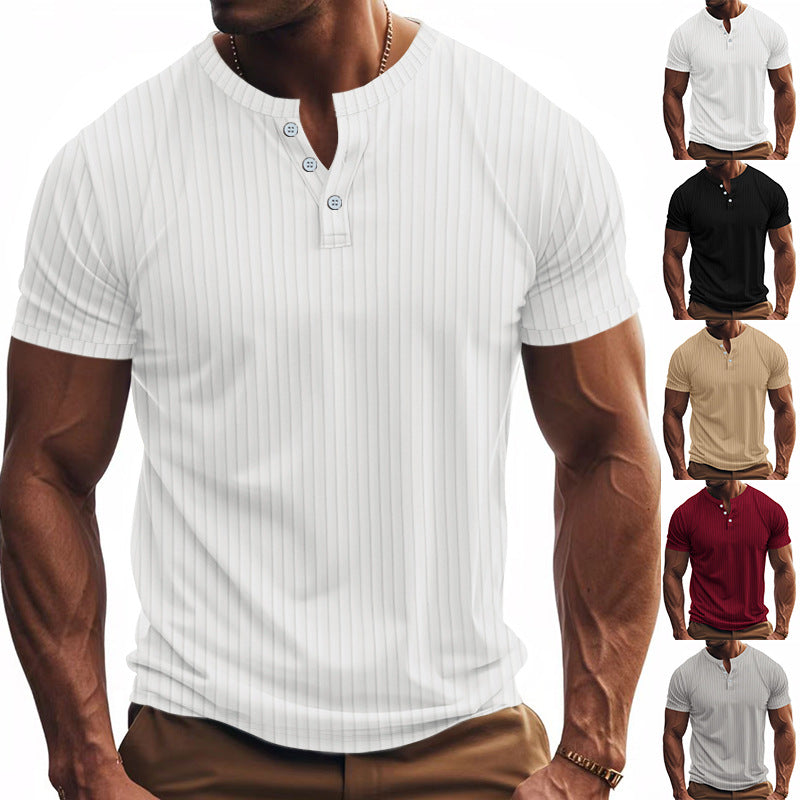 Herren Kurzarm-Henley-T-Shirt mit strukturiertem Design Echoarchiv