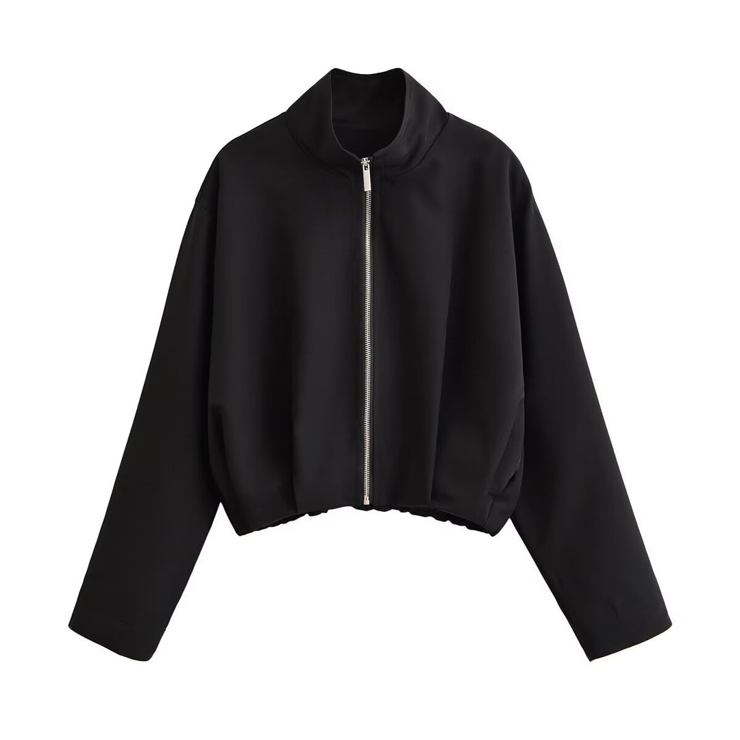 Damen Kurze Boxy-Jacke mit Stehkragen und sichtbarem Metallreißverschluss Echo Archiv