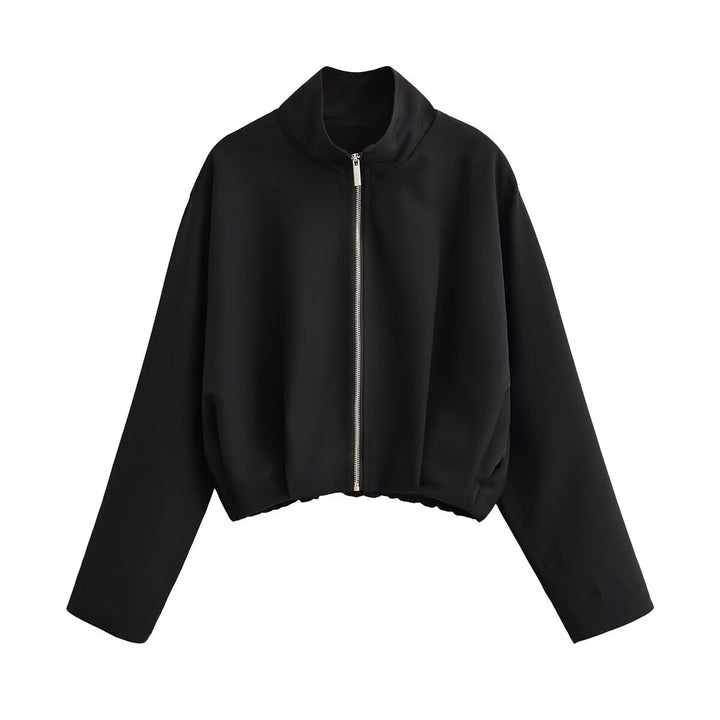Damen Kurze Boxy-Jacke mit Stehkragen und sichtbarem Metallreißverschluss Echo Archiv