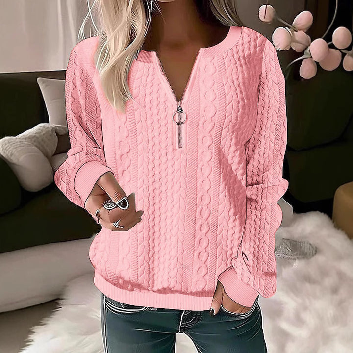 Damen Strickpullover mit Zopfmuster und halbem Reißverschluss Echoarchiv
