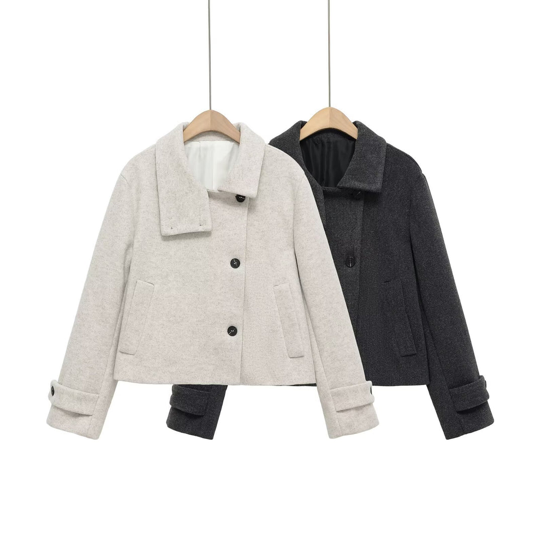 Damen Kurze Wollmischjacke mit Umschlagkragen, Kastenform und verstellbaren Manschetten Echo Archiv