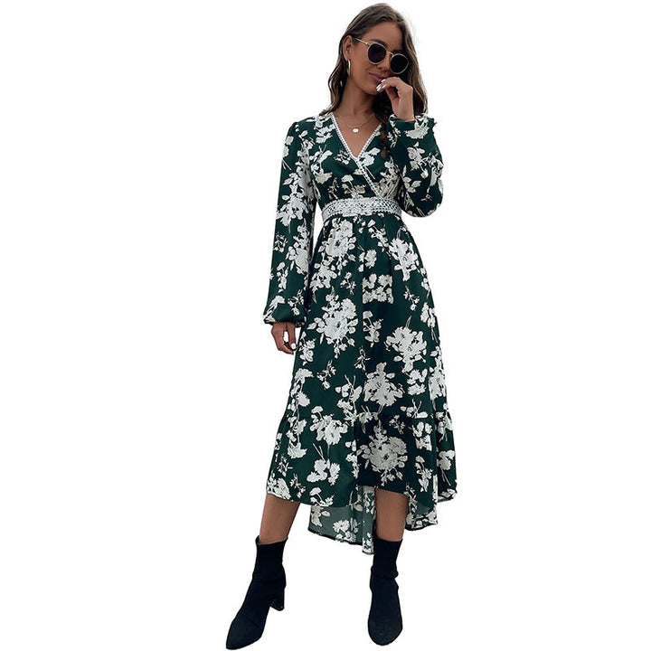Damen Wickel-Midikleid im Boho-Stil mit Spitzenpasse, Häkel-Taillenband & seitlichem Beinschlitz Echoarchiv