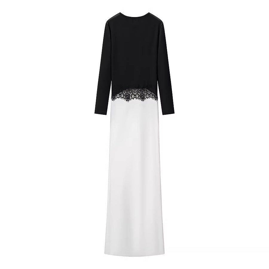 Damen Maxikleid mit Spitzeneinsatz, geraffter Vorderpartie und fließender Saum Echo Archiv
