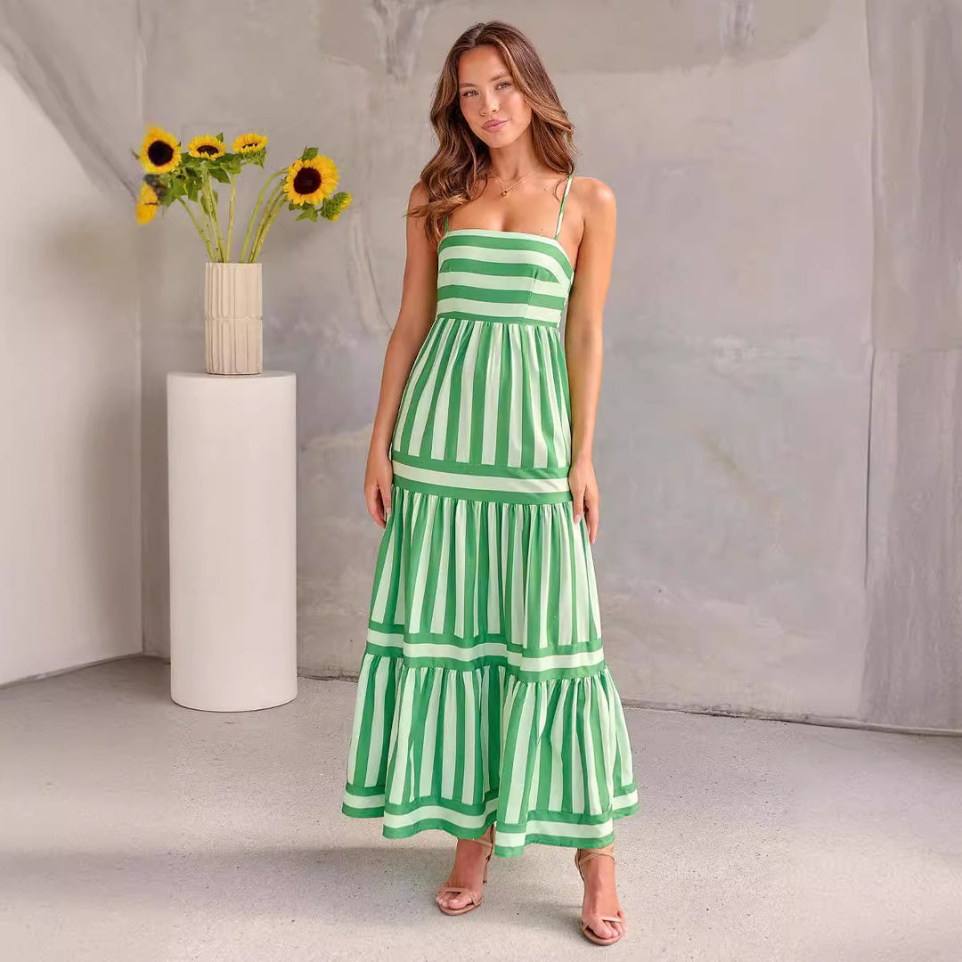 Damen Maxikleid mit schmalen Trägern und gestreiftem Design Echo Archiv