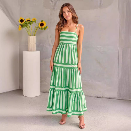 Damen Maxikleid mit schmalen Trägern und gestreiftem Design Echo Archiv